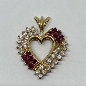 Solid 14k Yellow Gold Diamond & Stone Pendant